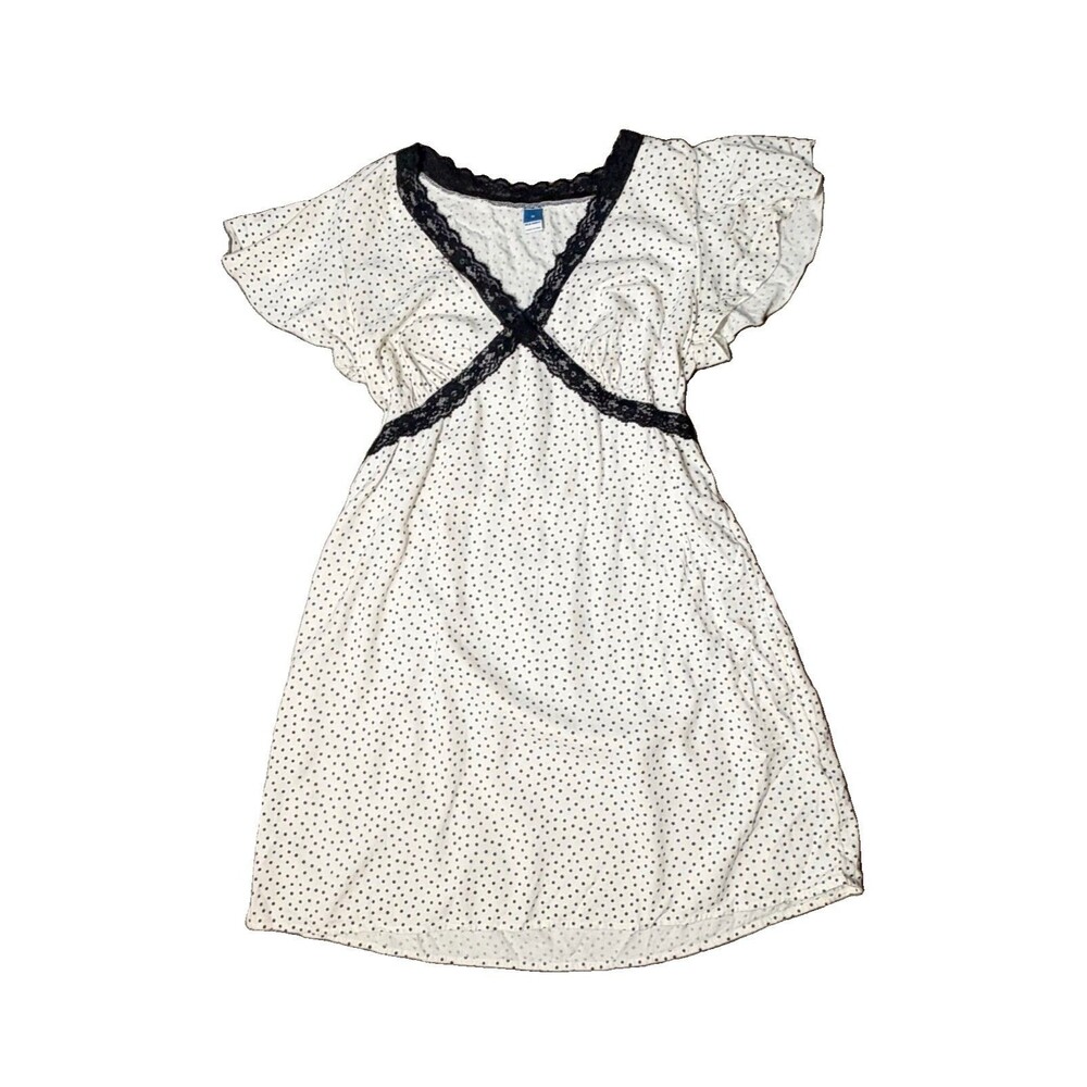 Old Navy Polka Dot Lace V-Neck Dress Cream SZ M Coquette Feminine black fall